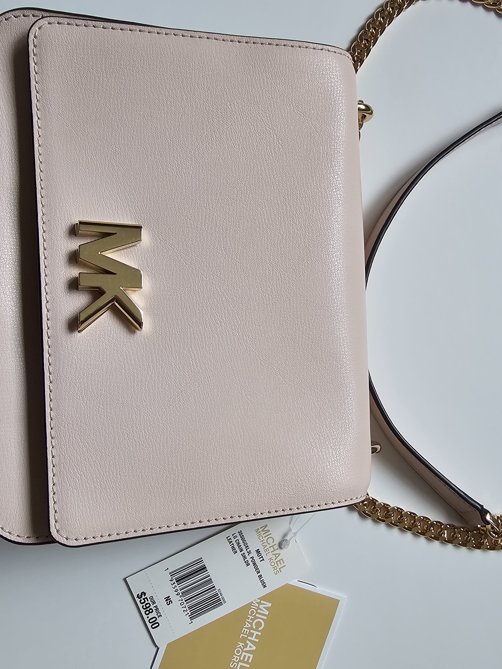 Michael Kors Blush Pink Leather Crossbody with Gold MK Logo